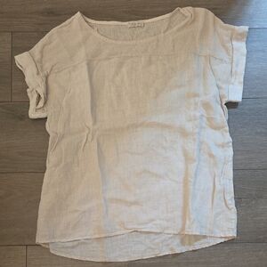 Casual Cream Short Sleeve Linen Top